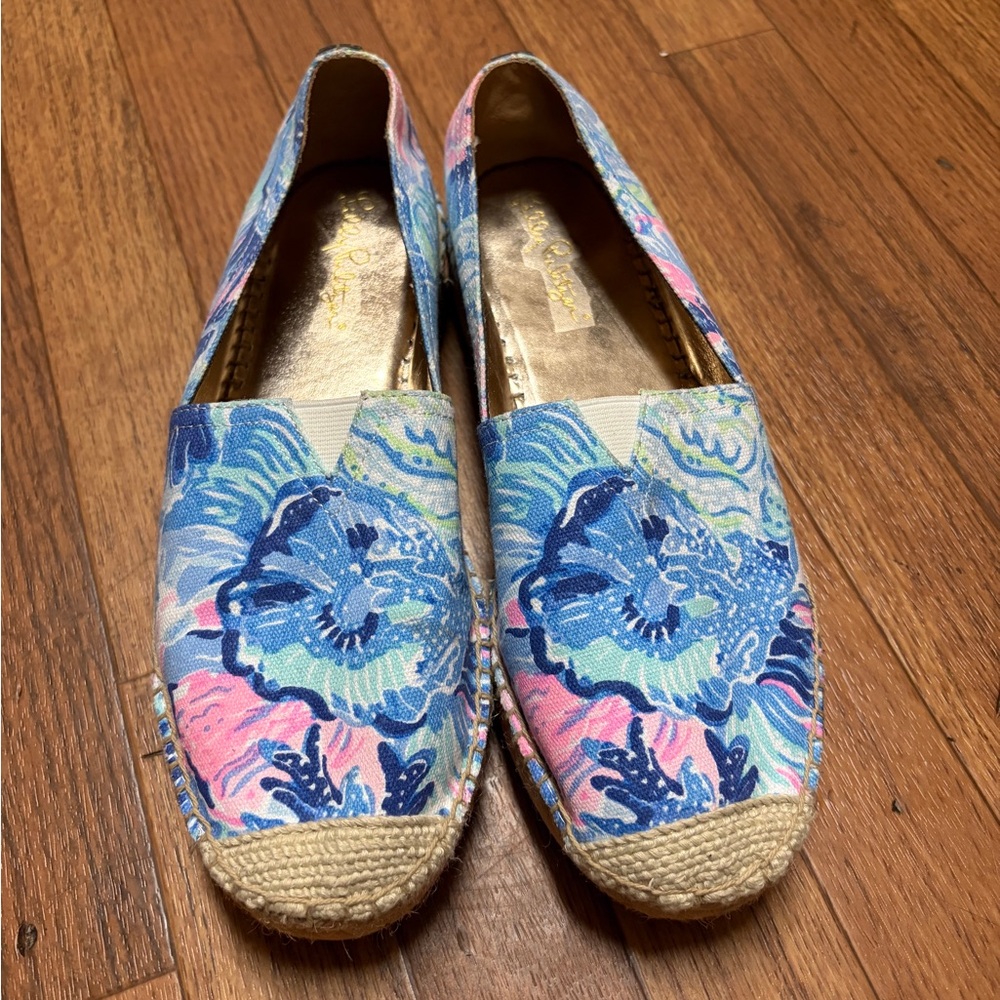 Lilly Pulitzer Vibrant Floral Espadrilles - Blue and Pink